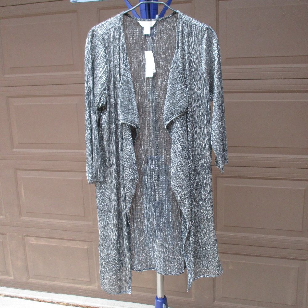 NWT CJ Banks Silver & black lame long sleeve size L Large